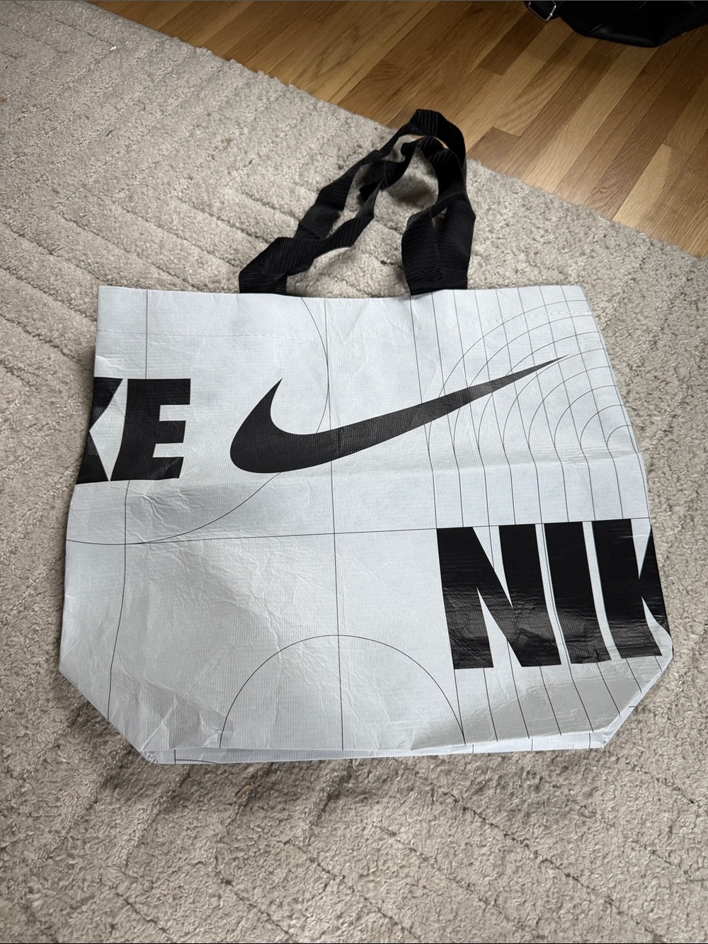 Nike White and Black Logo reusable Duffel Tote